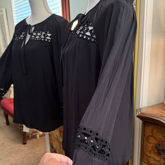 Ramy Brook Elegant Black Blouse with Eyelet Details - Picture 7 of 16